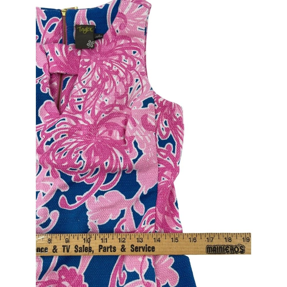 Taylor Women's Pink Blue Sleeveless Tropical Floral Pockets Dress Size 4 - Picture 10 of 15